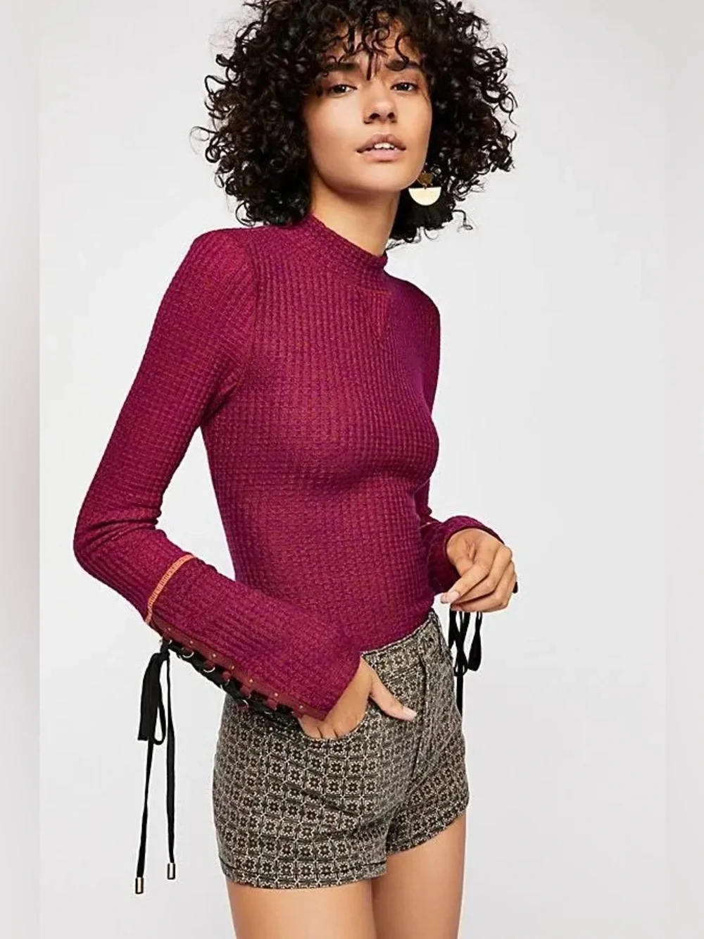 Free People Women’s Mountaineer Thermal Top in Cranberry, Size Small